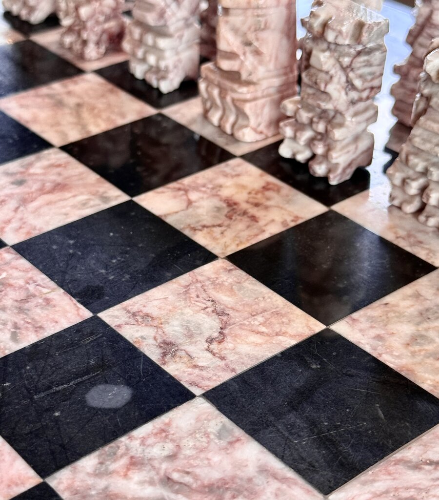 Marble Chess Board And Pieces (BROKEN PIECE)