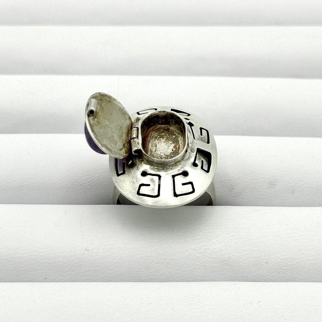 VTG Sterling Silver Purple Amethyst Locket Ring