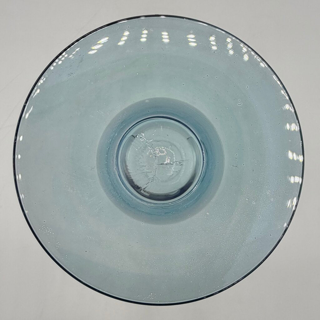 Vintage Blue Iridescent Glass Floral Etched Footed 10” Vase /cb