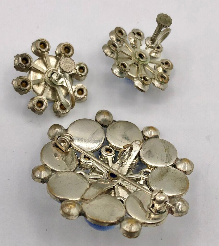 1950’s Vintage Lot of Blue Rhinestone Jewely Brooches/ Earrings /b