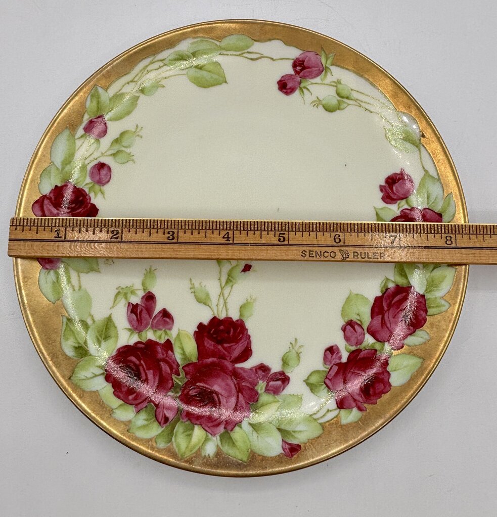 Vtg. Tirschenreuth Bavaria Pink Roses Gold Trim Cabinet Plate Signed /j
