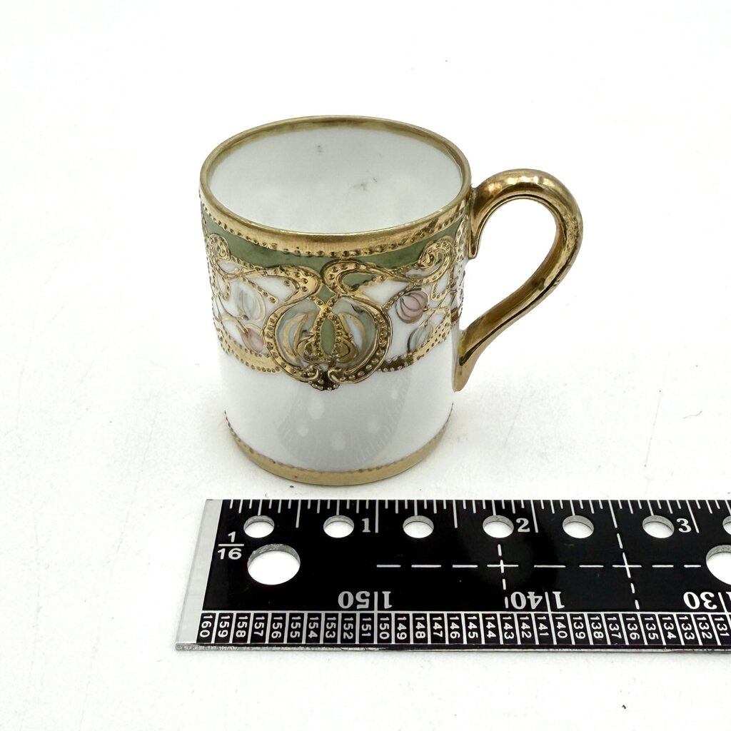 Antique Nippon 9 Pc Green and Gold Floral Chocolate Pot Tea Set