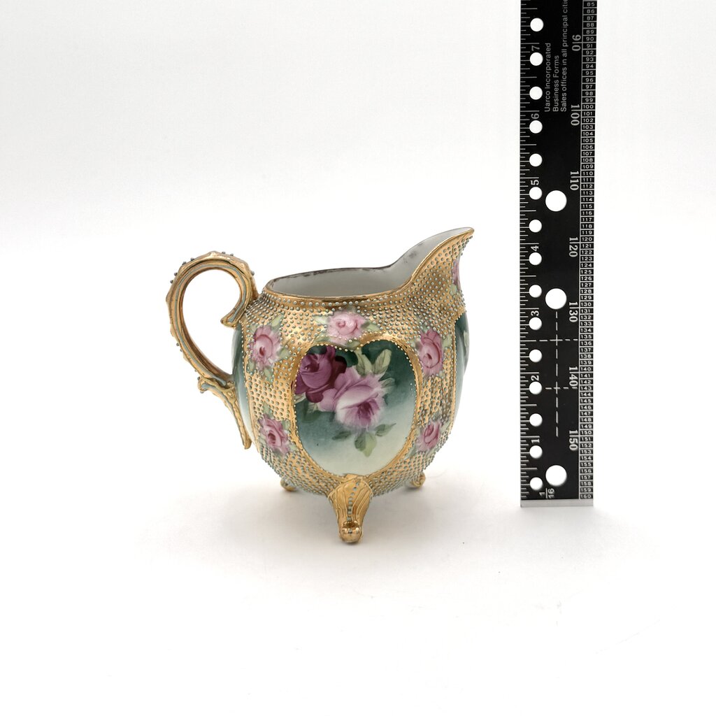 Antique Royal Kinran Nippon Painted Roses & Gold Enameled Creamer And Sugar Urn
