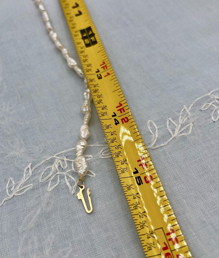 14K Gold & Keshi Rice Pearls 15” Choker Necklace /b