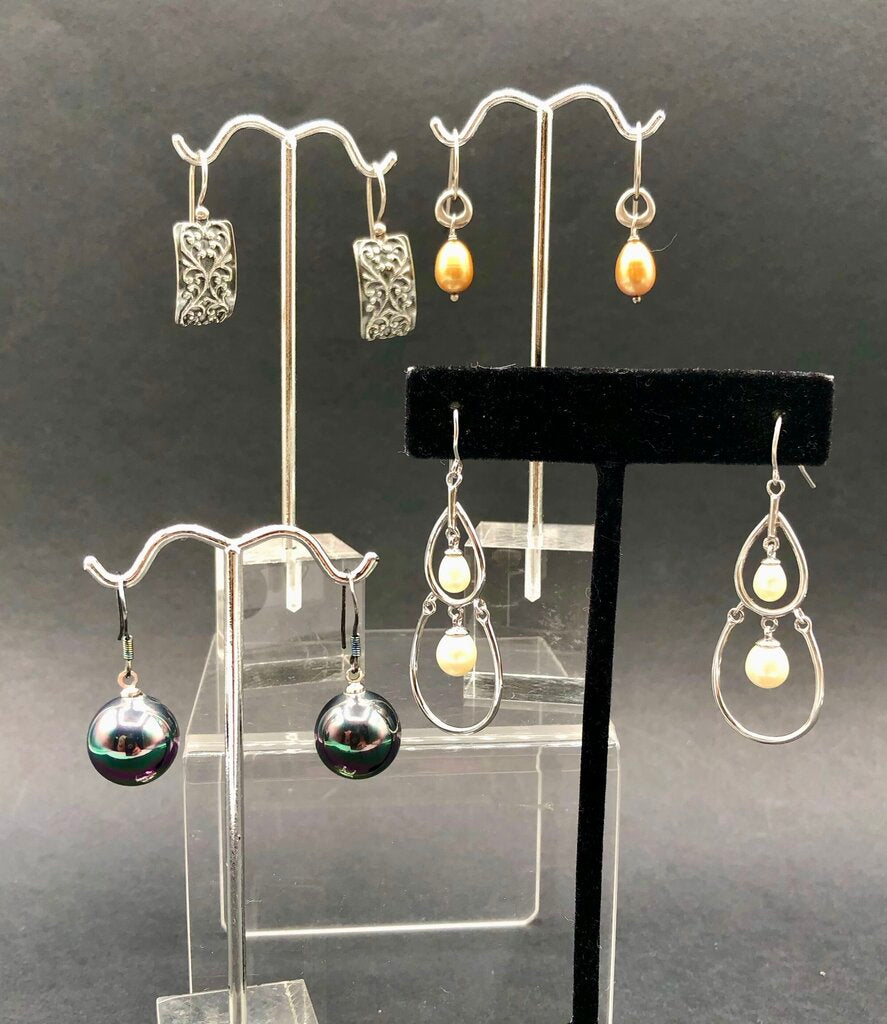 4 Pair Honora/ Silpada Sterling Silver & Fresh Water Pearl Earrings /b