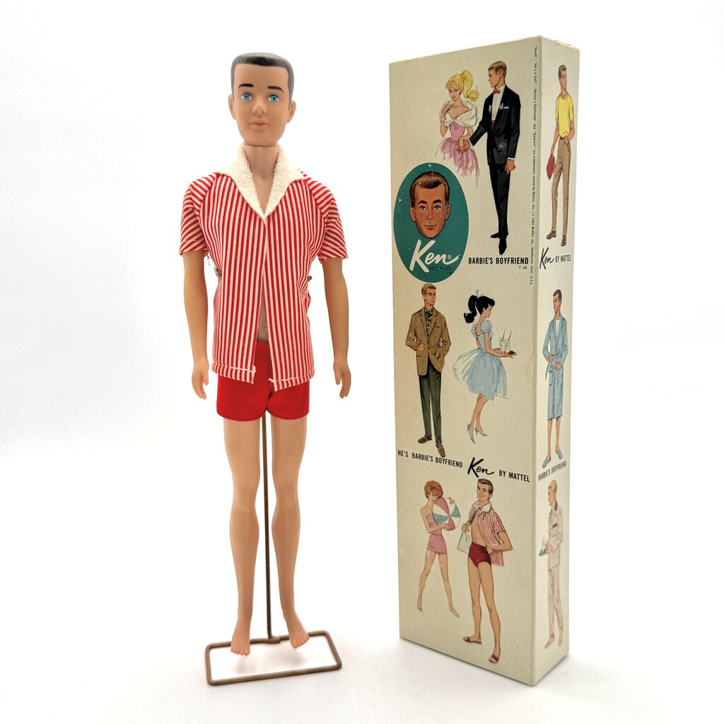 VTG 1962 Barbie's Boyfriend Ken Doll no. 750 Brunette Beach Swimwear w/ Box