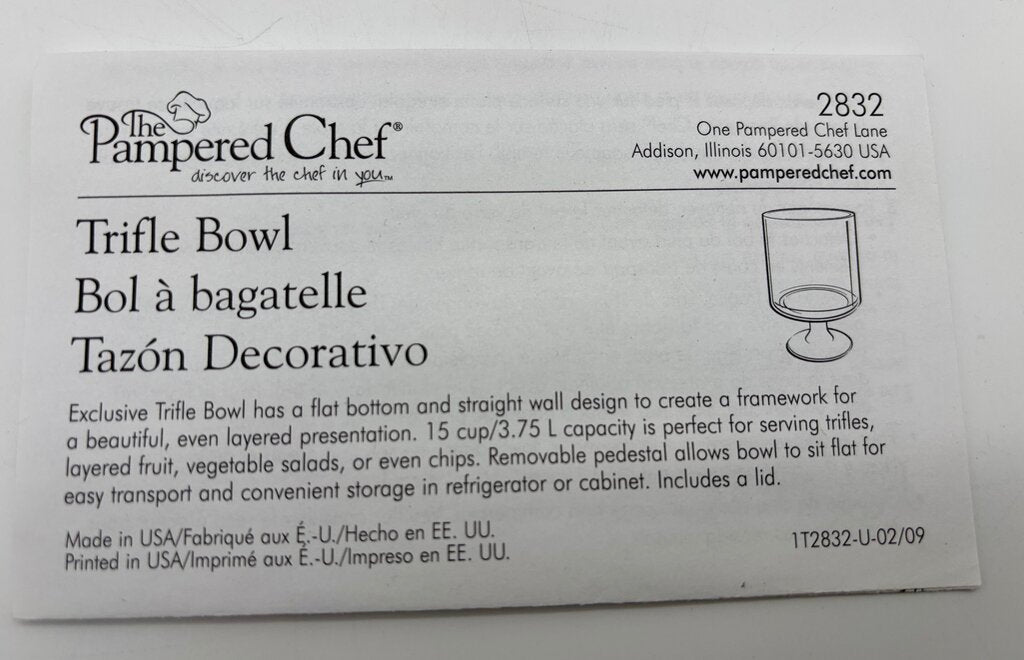 Pampered Chef Trifle Bowl New in Open Box /j