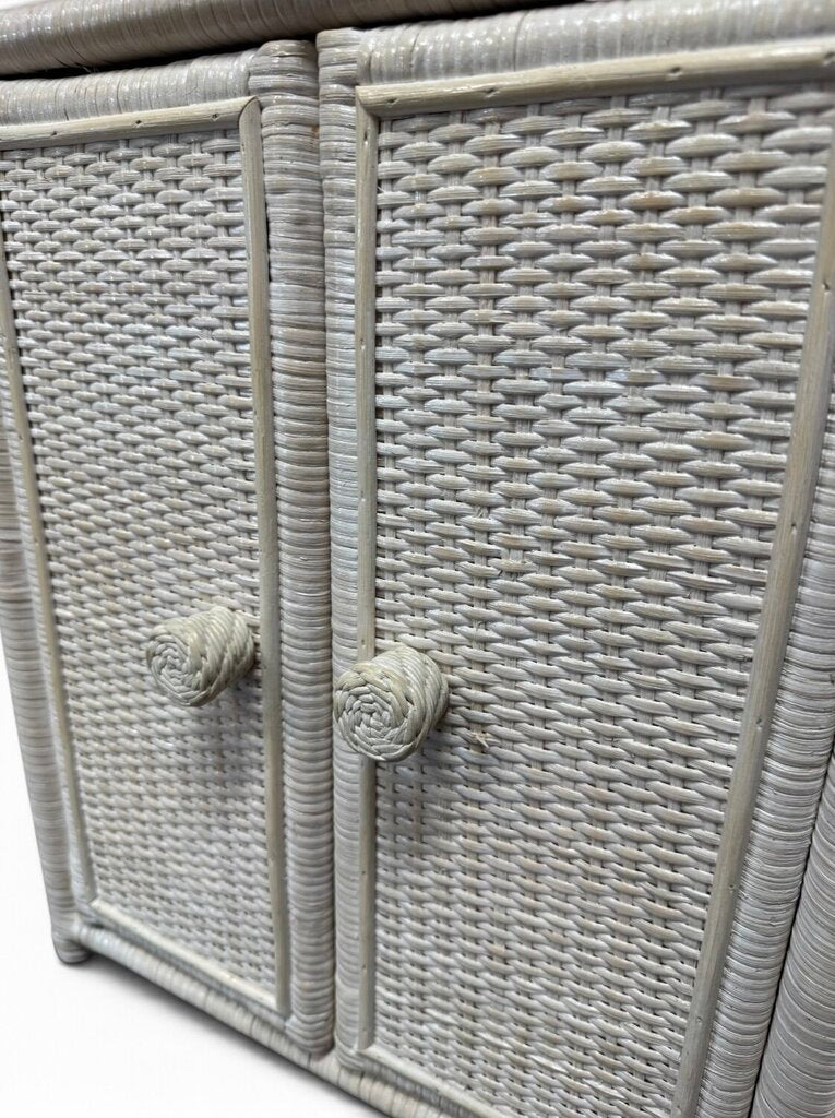 White Wicker & Rattan Arched Shelving Unit