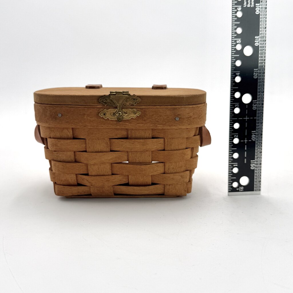 Set of 2 Longaberger Handwoven Lidded Basket w/ Leather Handles