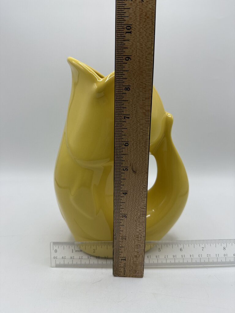 Large Sunflower Yellow Gurgle Pot Fish Pitcher EUC /rw