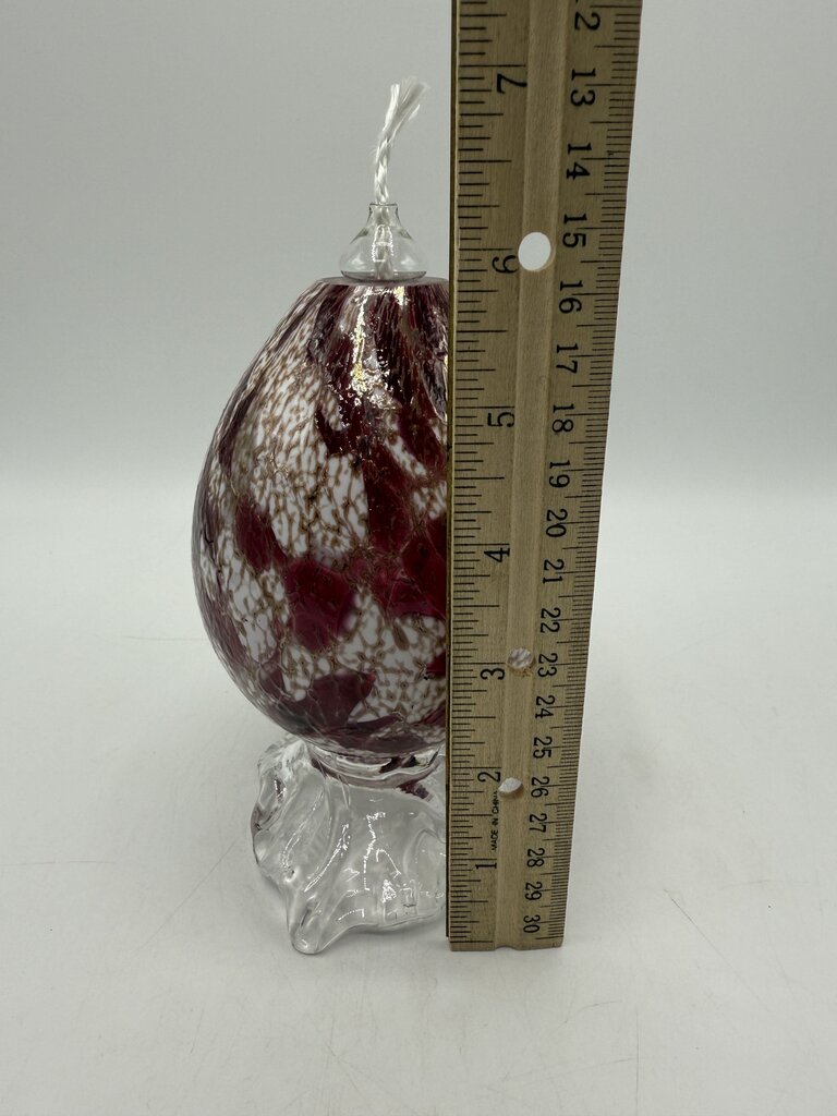Colorful Red, White, Gold Blown Glass Oil Lamp Footed /rw