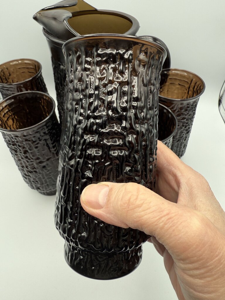 VTG Libbey Artica Tawny Brown Pitcher & 5 Glasses /roh