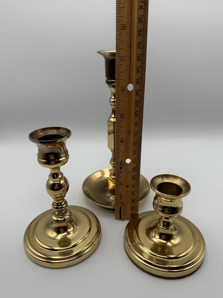 Vintage set of 3 Baldwin Brass Candlestick Holders /ro