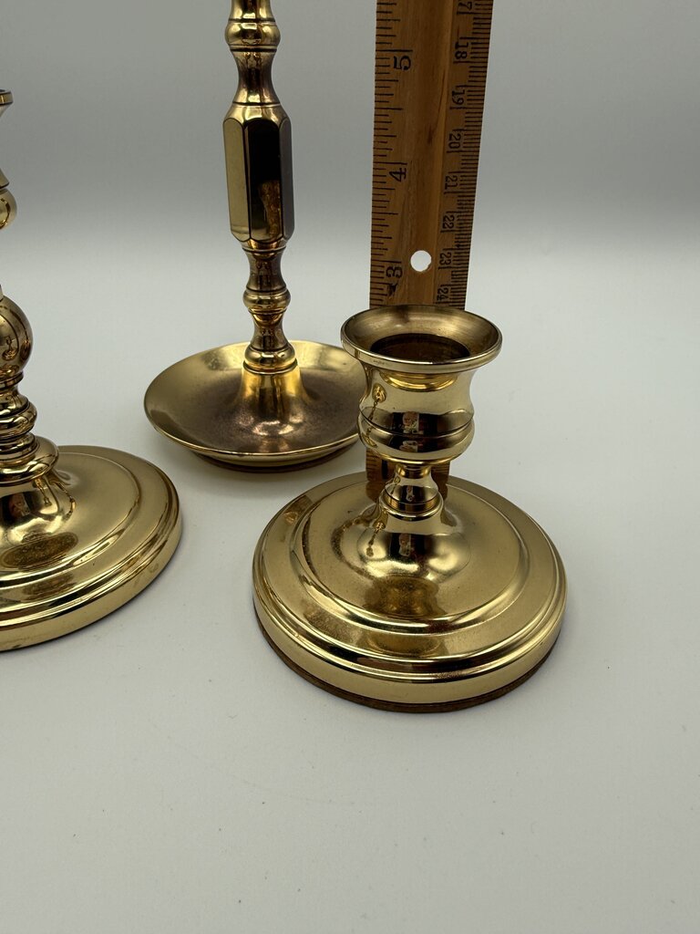 Vintage set of 3 Baldwin Brass Candlestick Holders /ro