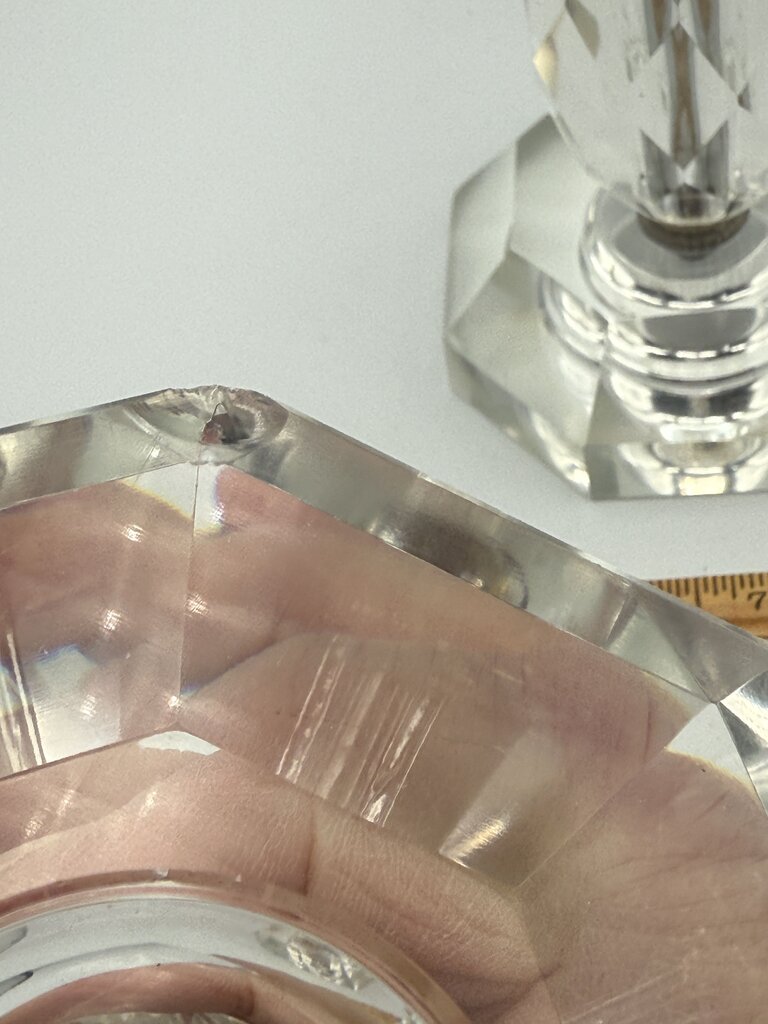 MCM Post House Faceted Pair of Crystal Candlestick Holders /roh