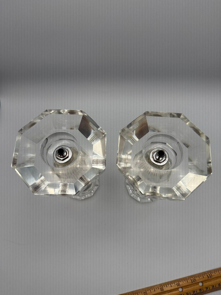 MCM Post House Faceted Pair of Crystal Candlestick Holders /roh