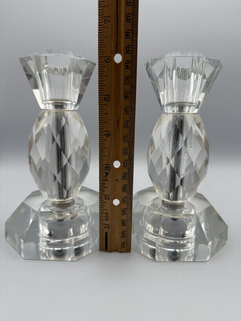 MCM Post House Faceted Pair of Crystal Candlestick Holders /roh