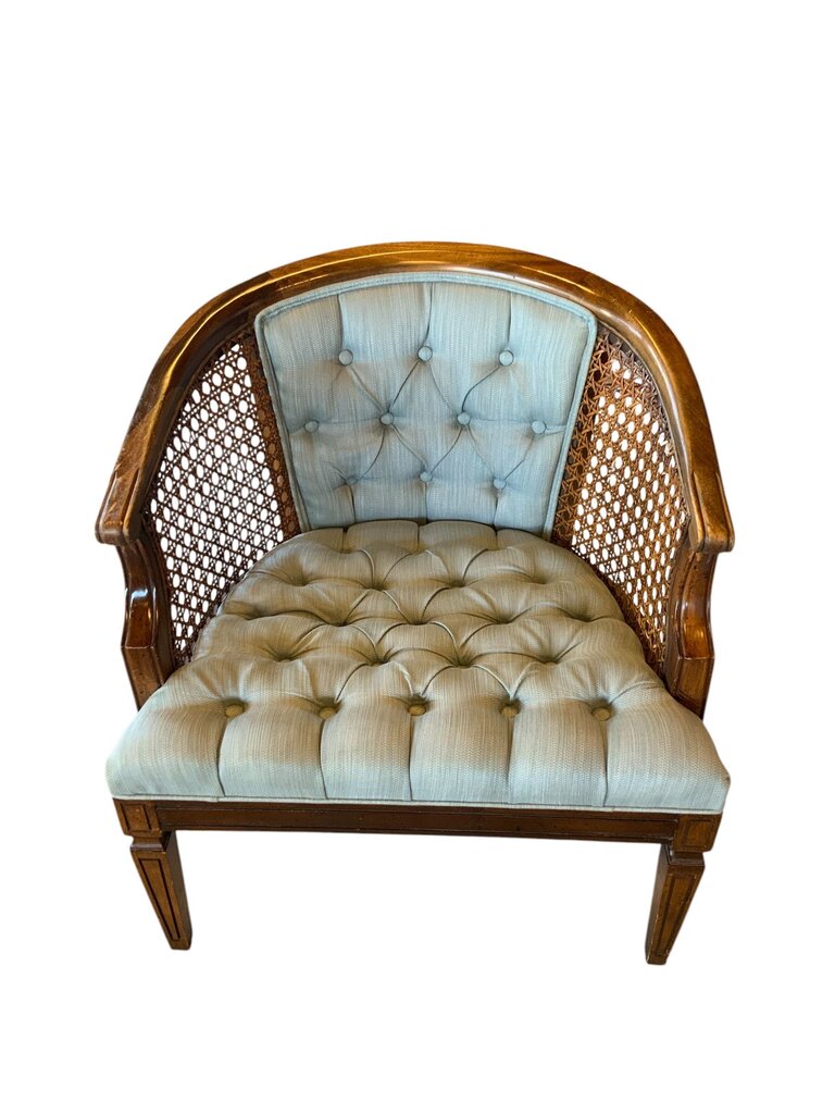 Antique Rattan Blue Upholstered Chair