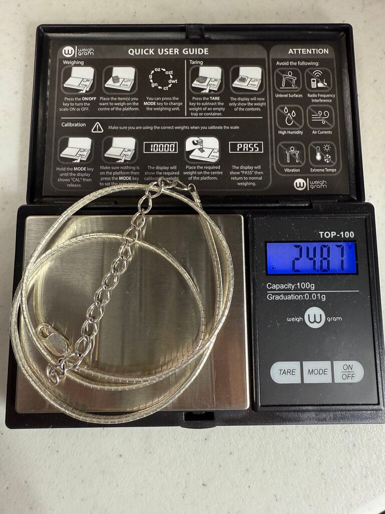 Sterling Silver Omega Chain Necklace 20” Lobster Claw Clasp 20Gr /ro