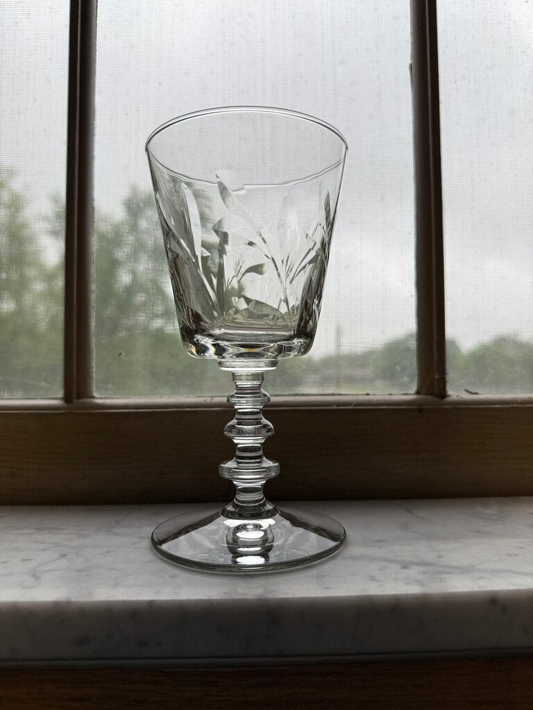 VTG 5 Libbey Rock Sharpe Crystal Fleur De Lis Water Goblets /rw