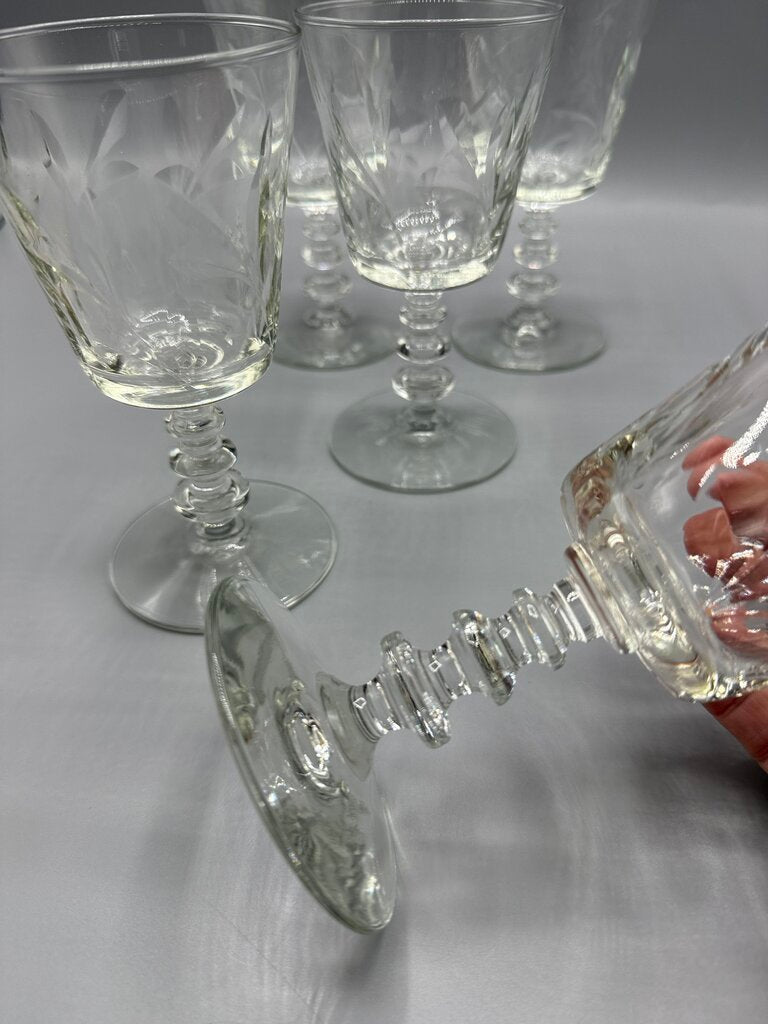 VTG 5 Libbey Rock Sharpe Crystal Fleur De Lis Water Goblets /rw
