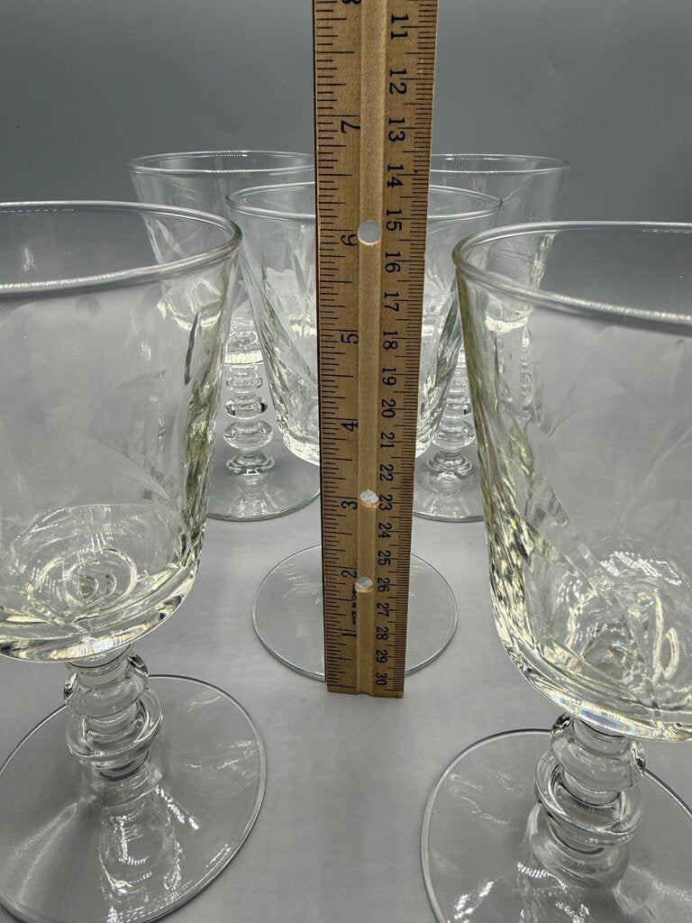 VTG 5 Libbey Rock Sharpe Crystal Fleur De Lis Water Goblets /rw