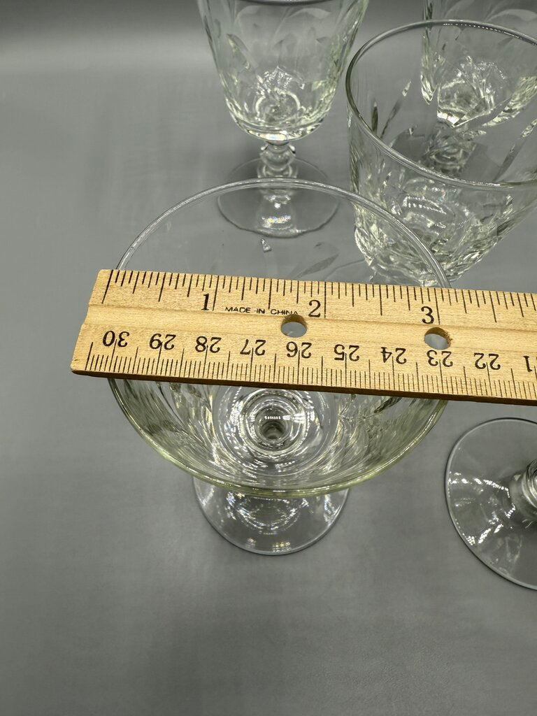 VTG 5 Libbey Rock Sharpe Crystal Fleur De Lis Water Goblets /rw