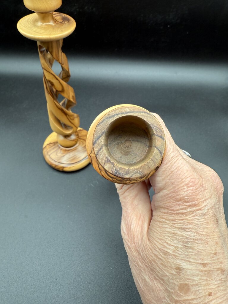 VTG Olive Wood Turned Candlestick Holders 9” tall Set of 2 /roh