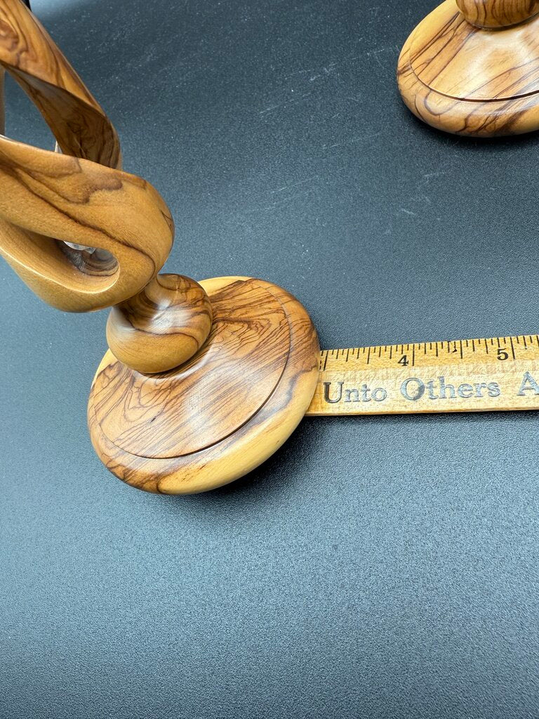 VTG Olive Wood Turned Candlestick Holders 9” tall Set of 2 /roh