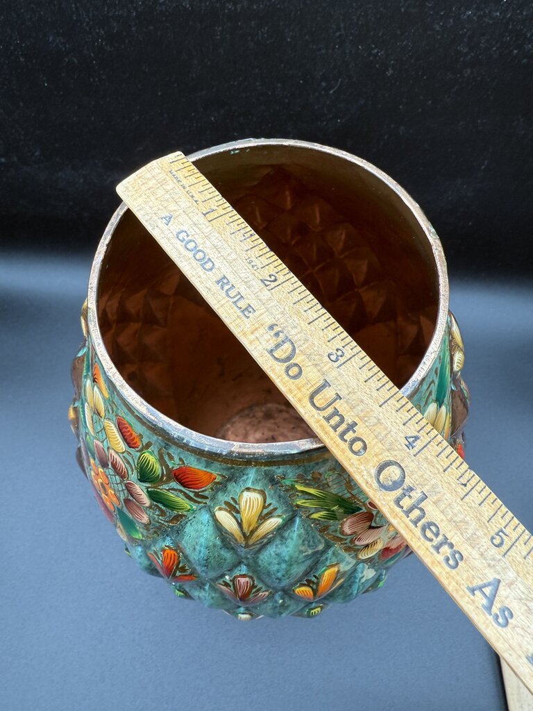 Novica Collection Mexico Vase 10.25” Copper Base Handpainted /roh
