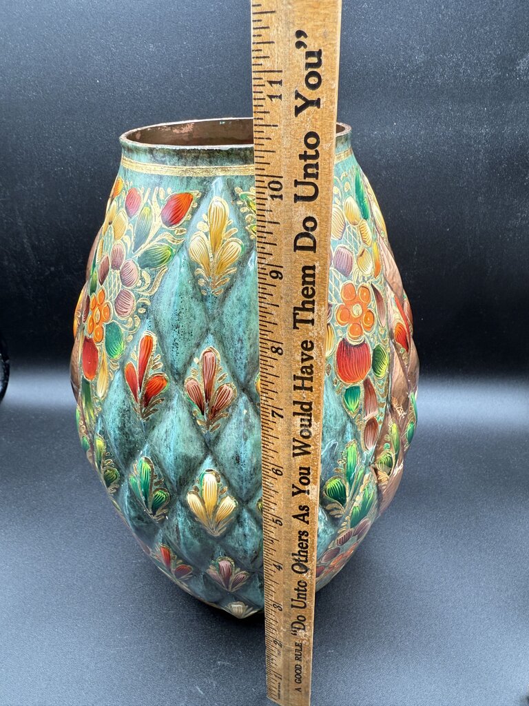 Novica Collection Mexico Vase 10.25” Copper Base Handpainted /roh