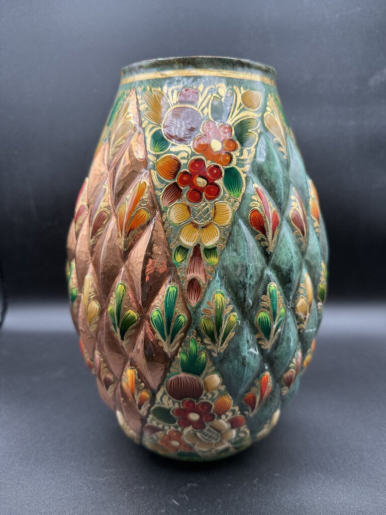 Novica Collection Mexico Vase 10.25” Copper Base Handpainted /roh