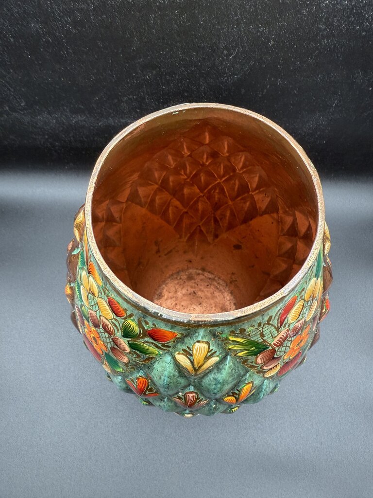 Novica Collection Mexico Vase 10.25” Copper Base Handpainted /roh