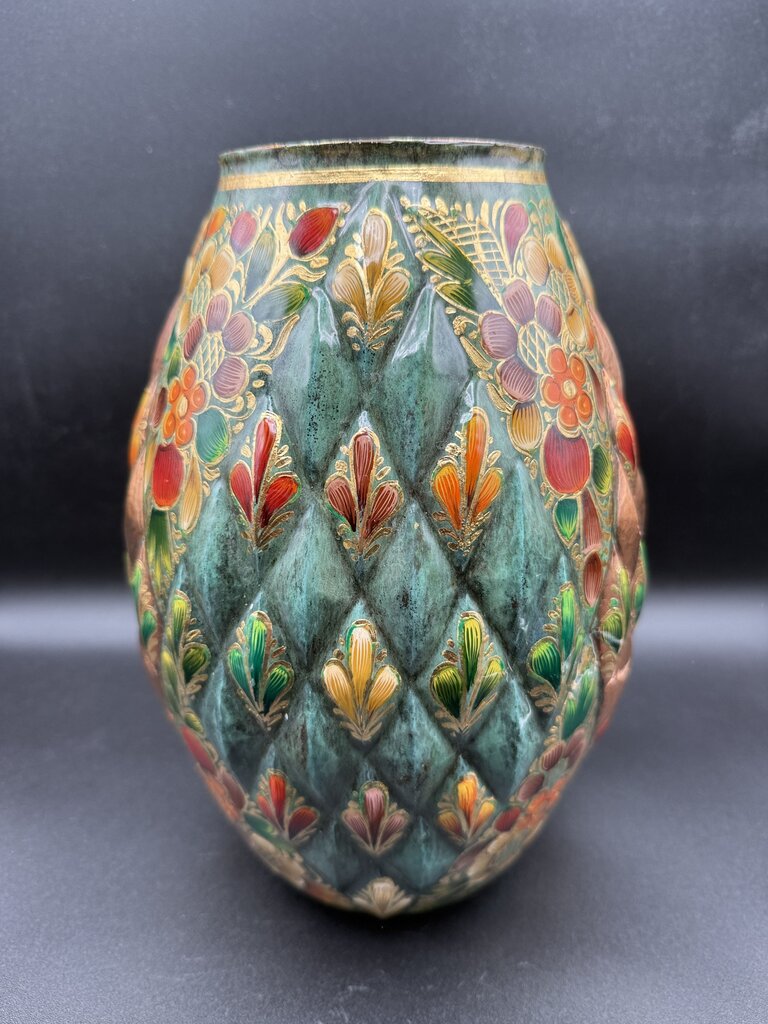 Novica Collection Mexico Vase 10.25” Copper Base Handpainted /roh