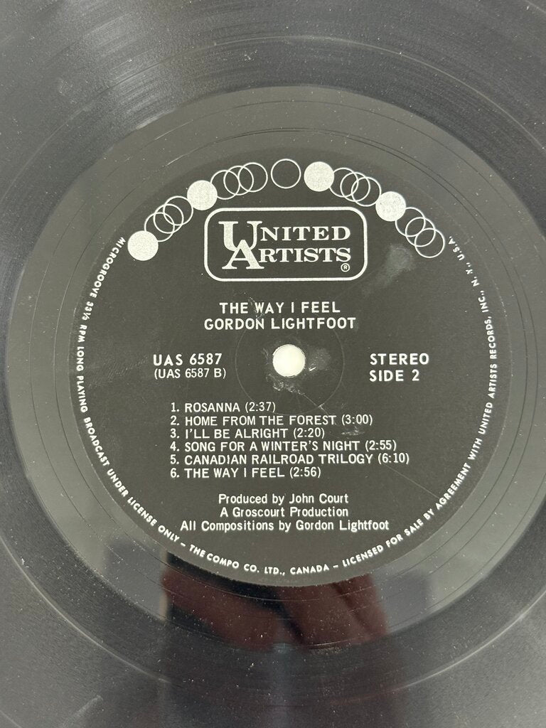 VTG Vinyl Record Album Gordon Lightfoot The Way I Feel /ro