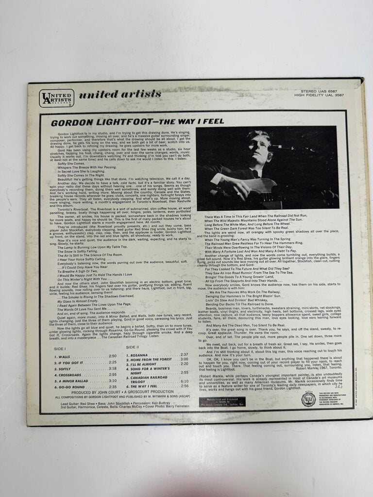 VTG Vinyl Record Album Gordon Lightfoot The Way I Feel /ro