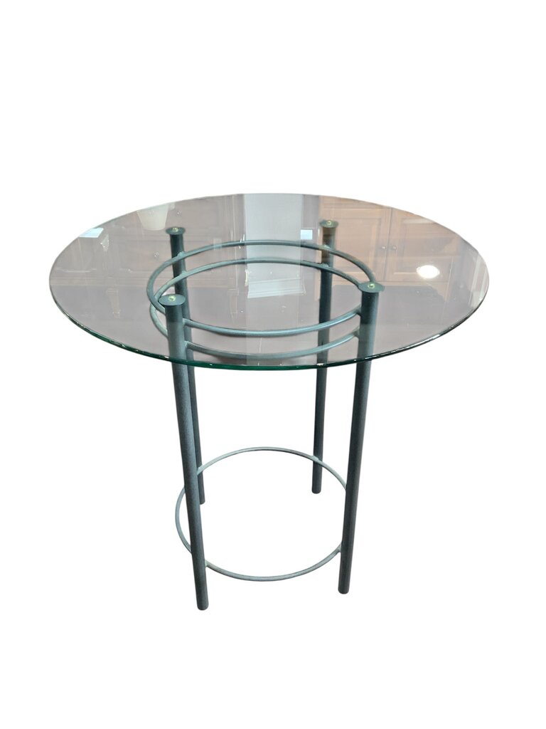 High Top Glass Table With 2 Black Sun Stools