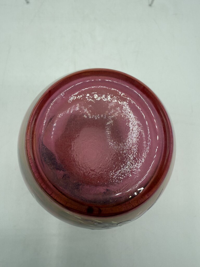 VTG Handpainted Cranberry Vase w/Ruffled Edge 4.5” /rw