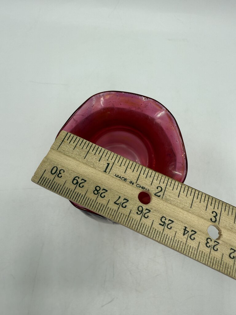 VTG Handpainted Cranberry Vase w/Ruffled Edge 4.5” /rw
