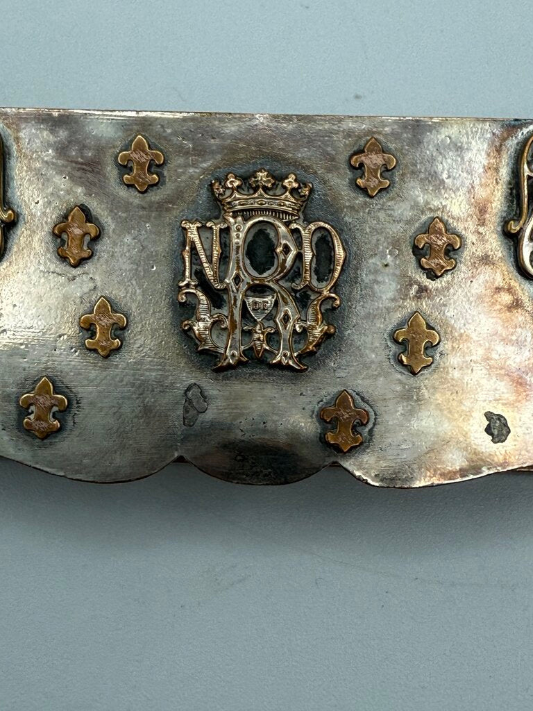 VTG Silver Plate Postage Stamp Box w/ND Crest /ro