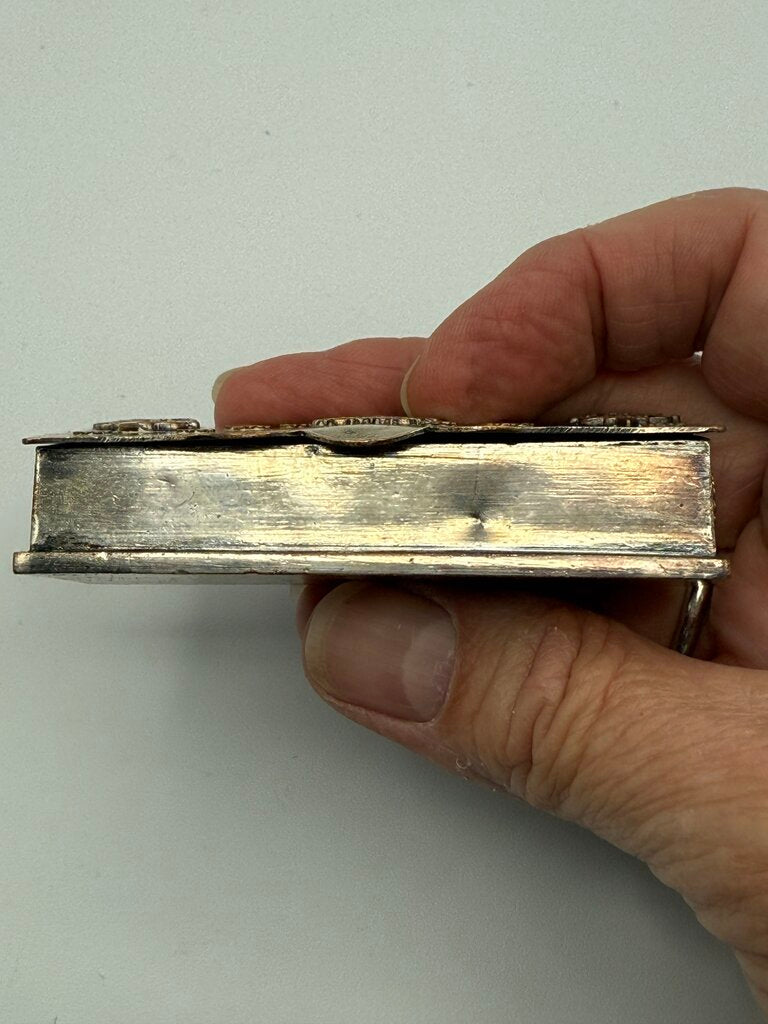 VTG Silver Plate Postage Stamp Box w/ND Crest /ro
