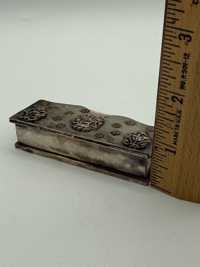 VTG Silver Plate Postage Stamp Box w/ND Crest /ro