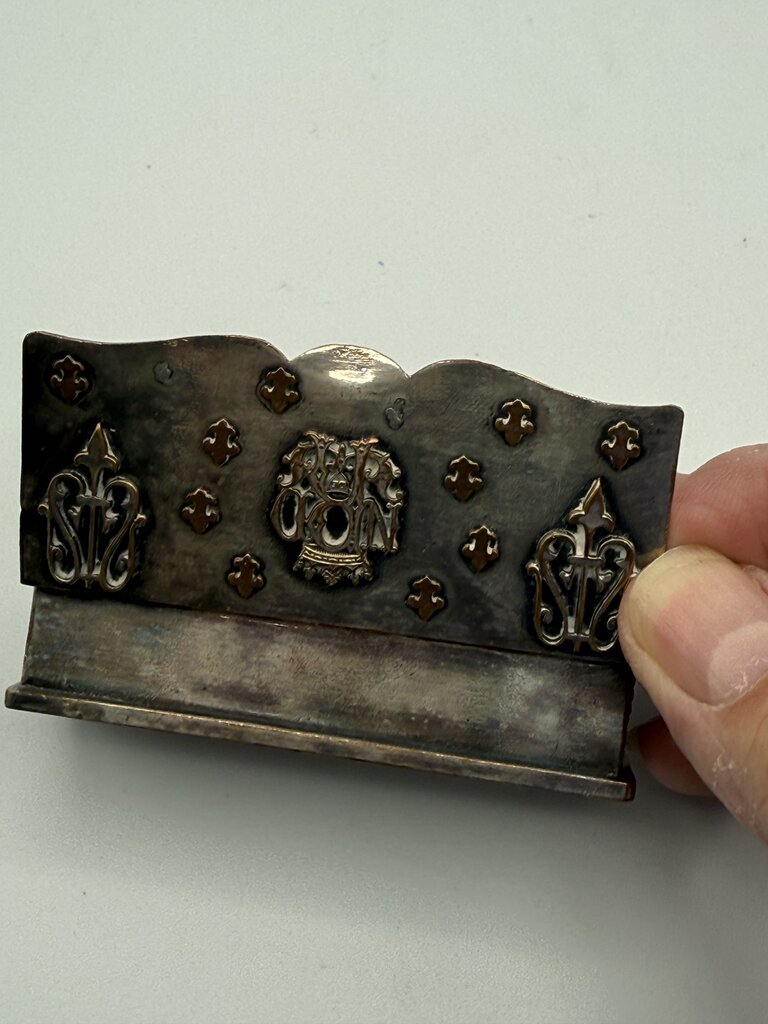 VTG Silver Plate Postage Stamp Box w/ND Crest /ro