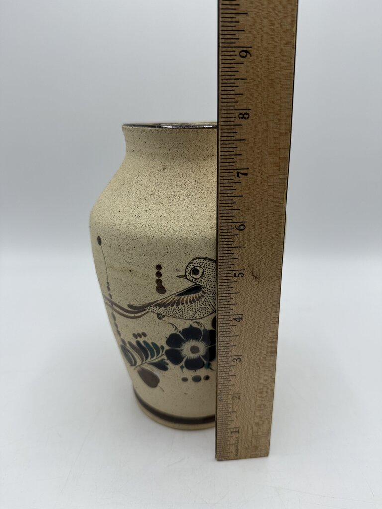 Tonala Mexico Pottery Vase Bird/Floral 8” tall /ro