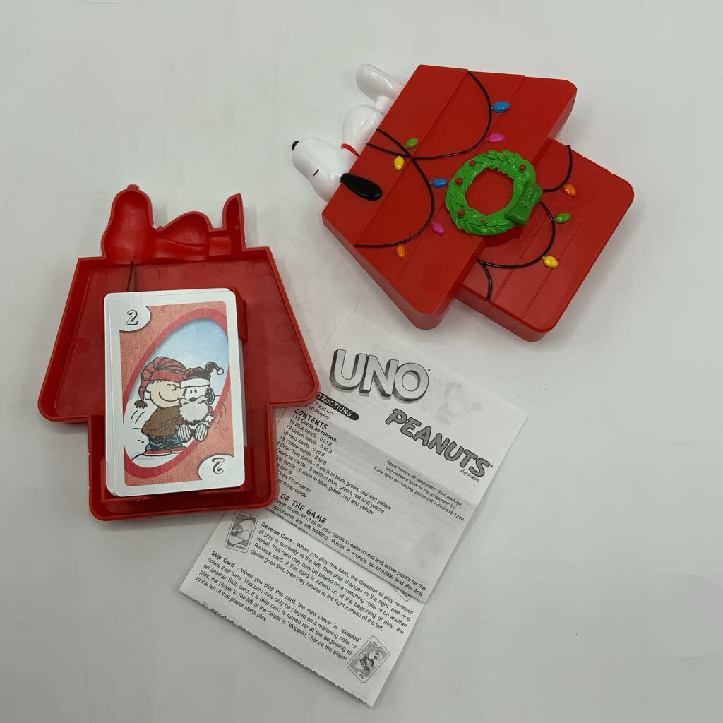Peanuts A Charlie Brown Christmas 2007 Uno Card Game Snoopy Dog House /ro