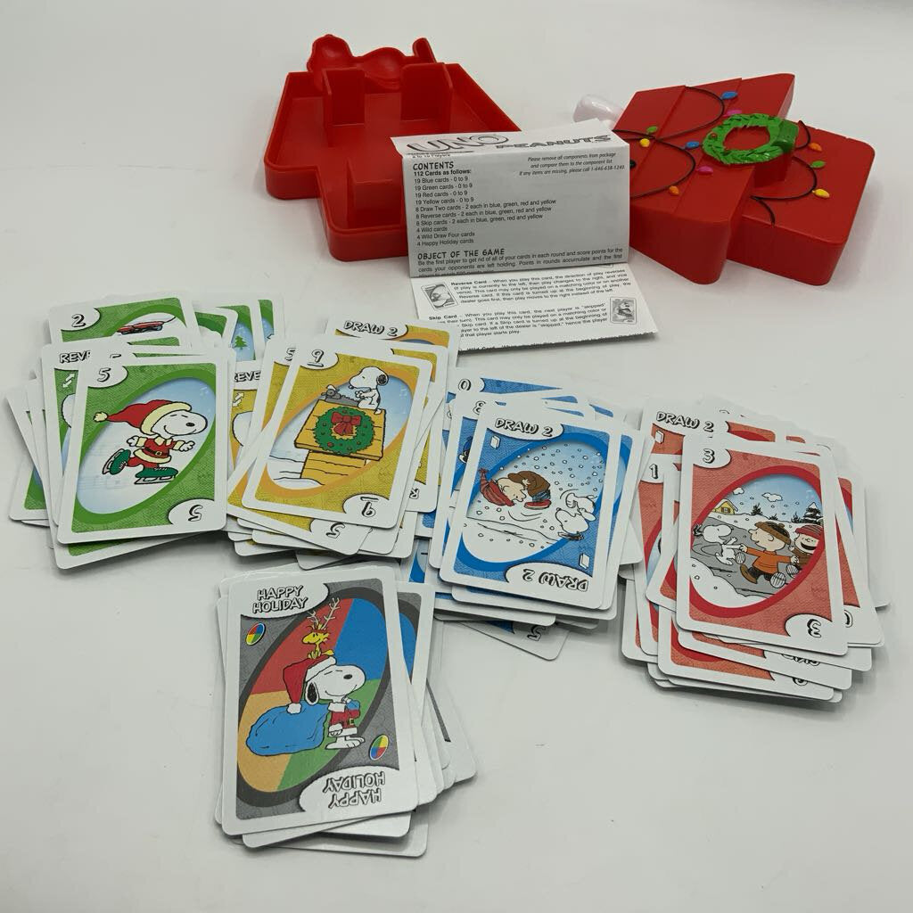 Peanuts A Charlie Brown Christmas 2007 Uno Card Game Snoopy Dog House /ro