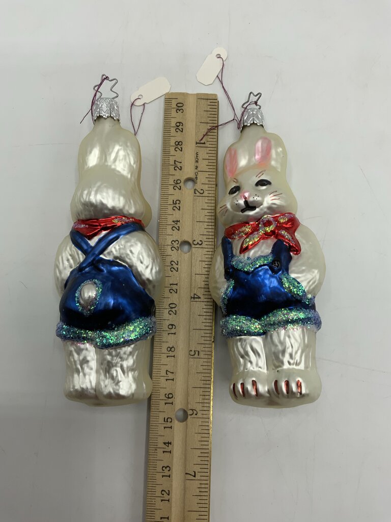 Old World Christmas Ornament Set of 2 White Rabbits /rw
