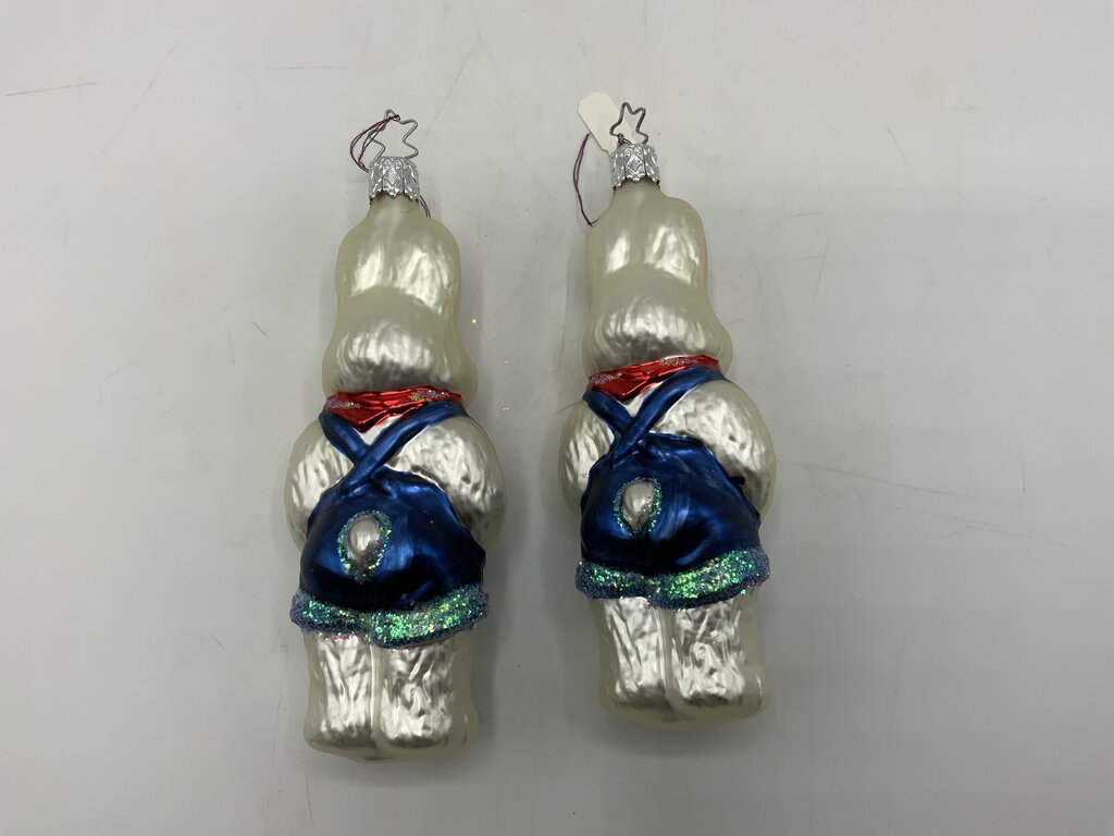 Old World Christmas Ornament Set of 2 White Rabbits /rw
