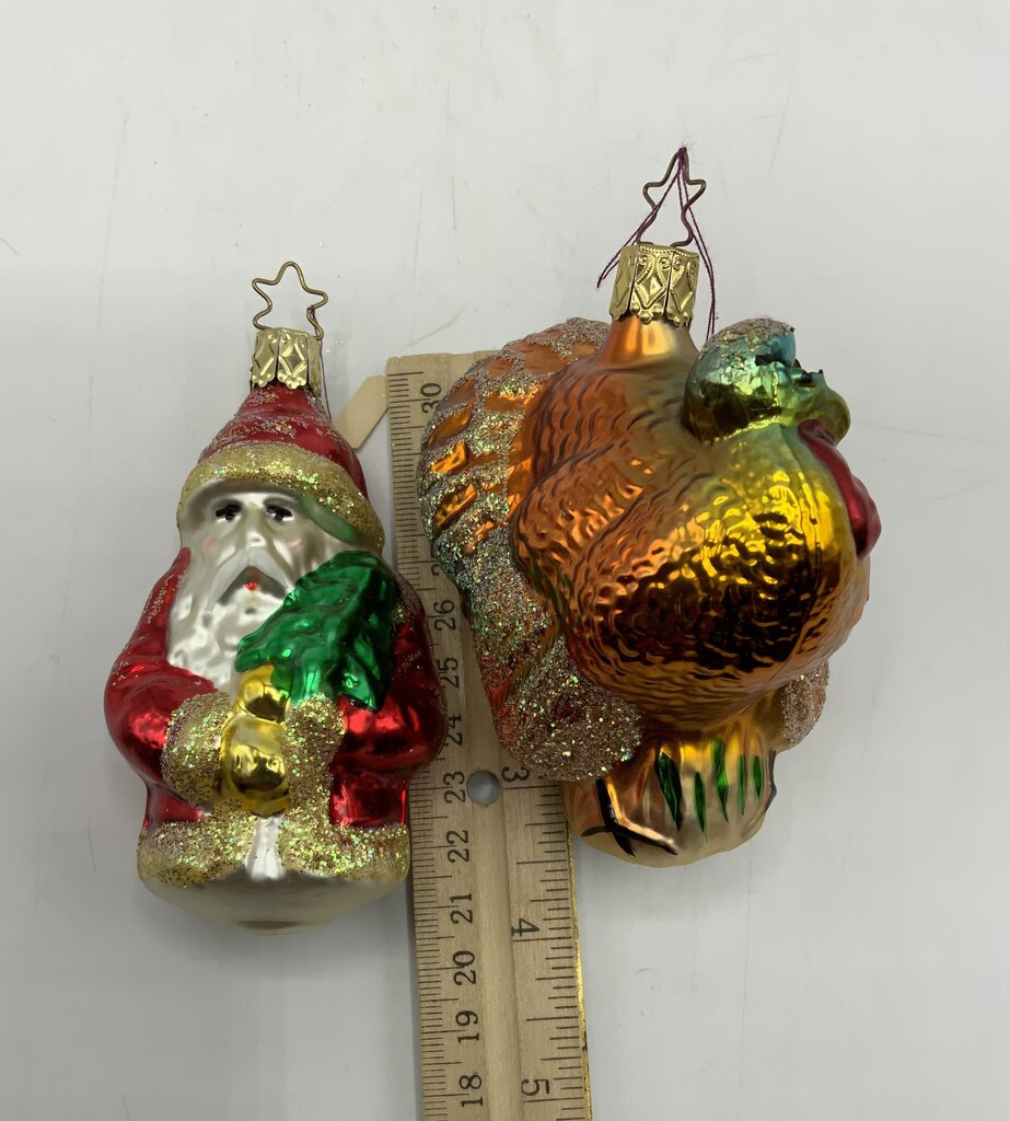 Old World Christmas Ornaments Thanksgiving Turkey & Santa /rw