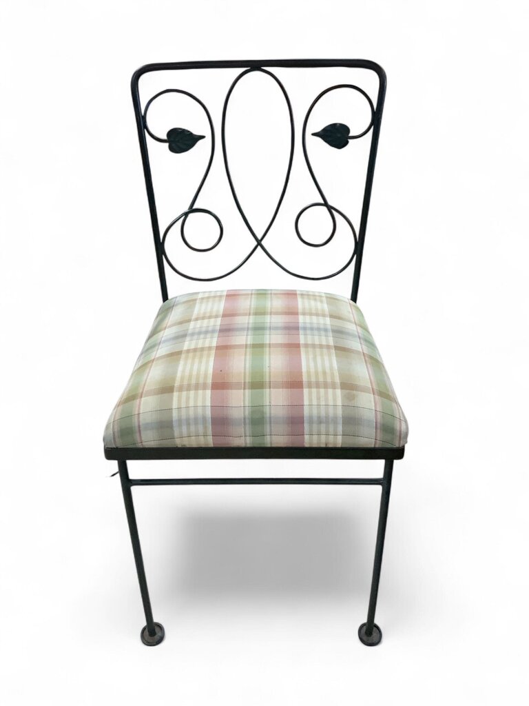 Green And Pink Upholstered Wrought Iron Table And 4 Patio Chairs